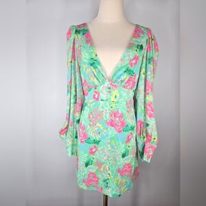 Showpo Jenelyn Long Sleeve Floral Mini Dress Size 8 NWT